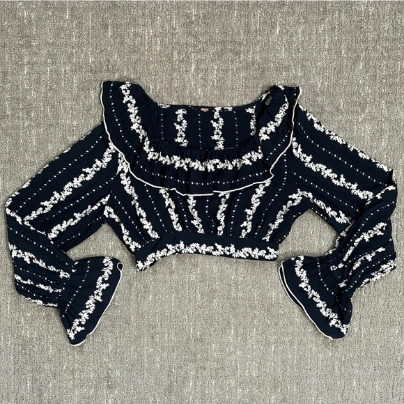 Free People Lolita Ruffle Long Sleeve Crop Top Blouse Size XS/S - Picture 2 of 7